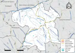 Carte en couleur présentant le réseau hydrographique de la commune