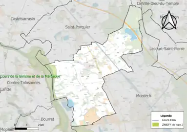 Carte de la ZNIEFF de type 2 sur la commune.