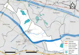 Carte en couleur présentant le réseau hydrographique de la commune