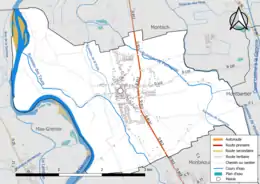 Carte en couleur présentant le réseau hydrographique de la commune