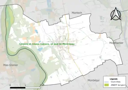 Carte de la ZNIEFF de type 2 sur la commune.