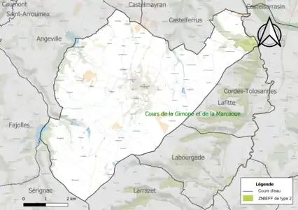 Carte de la ZNIEFF de type 2 sur la commune.