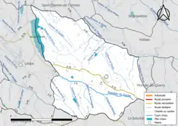 Carte en couleur présentant le réseau hydrographique de la commune