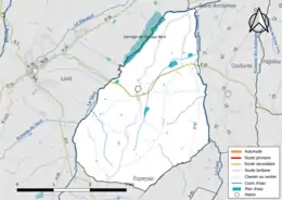 Carte en couleur présentant le réseau hydrographique de la commune