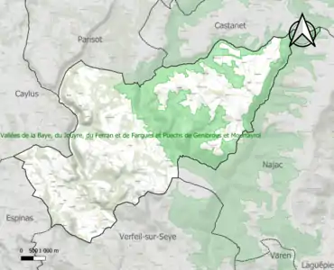 Carte de la ZNIEFF de type 1 sur la commune.