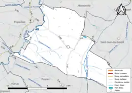 Carte en couleur présentant le réseau hydrographique de la commune