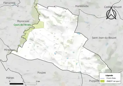 Carte de la ZNIEFF de type 2 sur la commune.