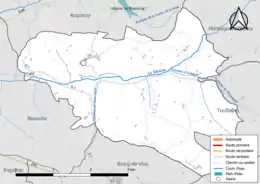 Carte en couleur présentant le réseau hydrographique de la commune