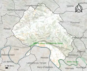 Carte des ZNIEFF de type 1 sur la commune.