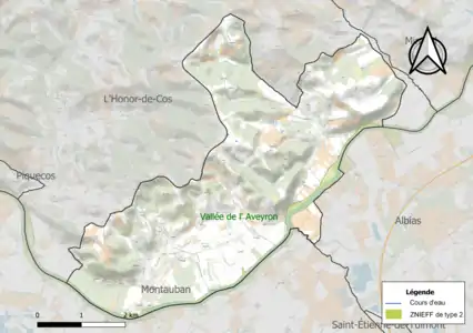 Carte de la ZNIEFF de type 2 sur la commune.