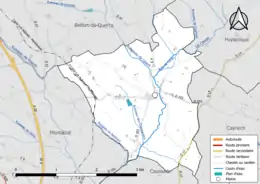 Carte en couleur présentant le réseau hydrographique de la commune