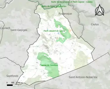 Carte des ZNIEFF de type 1 sur la commune.