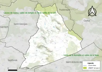 Carte de la ZNIEFF de type 2 sur la commune.