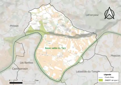 Carte de la ZNIEFF de type 2 sur la commune.