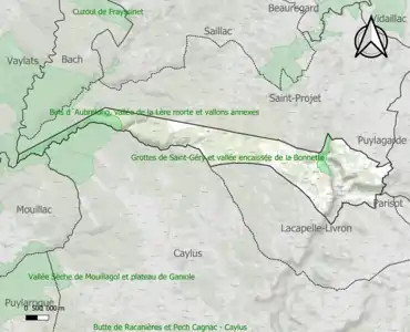 Carte des ZNIEFF de type 1 sur la commune.