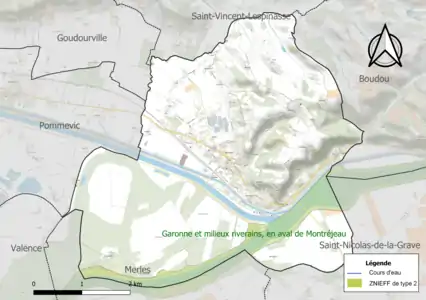 Carte de la ZNIEFF de type 2 sur la commune.