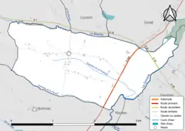 Carte en couleur présentant le réseau hydrographique de la commune