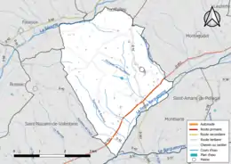 Carte en couleur présentant le réseau hydrographique de la commune