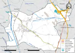 Carte en couleur présentant le réseau hydrographique de la commune