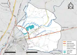 Carte en couleur présentant le réseau hydrographique de la commune