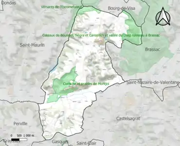 Carte des ZNIEFF de type 1 sur la commune.