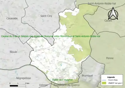 Carte des ZNIEFF de type 2 sur la commune.