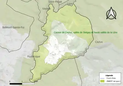 Carte de la ZNIEFF de type 2 sur la commune.