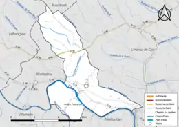 Carte en couleur présentant le réseau hydrographique de la commune