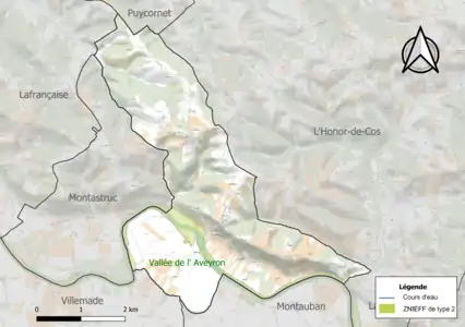 Carte de la ZNIEFF de type 2 sur la commune.