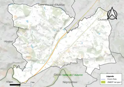 Carte de la ZNIEFF de type 2 sur la commune.