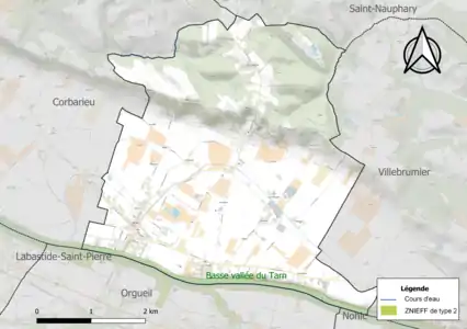 Carte de la ZNIEFF de type 2 sur la commune.