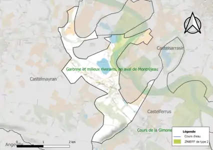 Carte de la ZNIEFF de type 2 sur la commune.