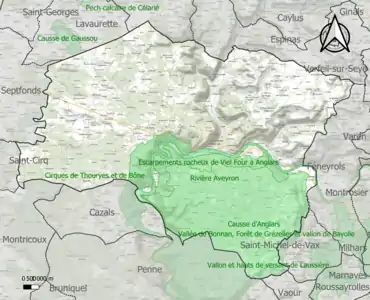 Carte des ZNIEFF de type 1 sur la commune.