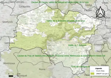 Carte des ZNIEFF de type 2 sur la commune.