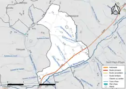 Carte en couleur présentant le réseau hydrographique de la commune