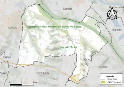 Carte des ZNIEFF de type 2 sur la commune.