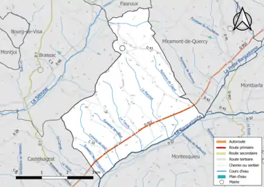 Carte en couleur présentant le réseau hydrographique de la commune