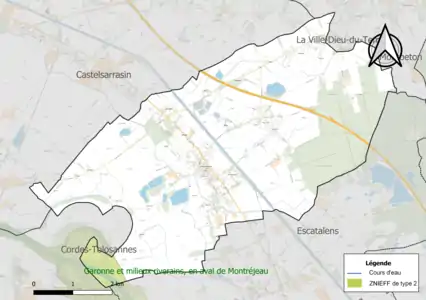 Carte de la ZNIEFF de type 2 sur la commune.