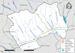 Carte en couleur présentant le réseau hydrographique de la commune