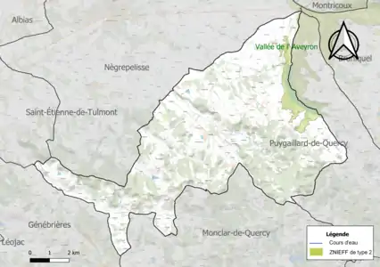 Carte de la ZNIEFF de type 2 sur la commune.