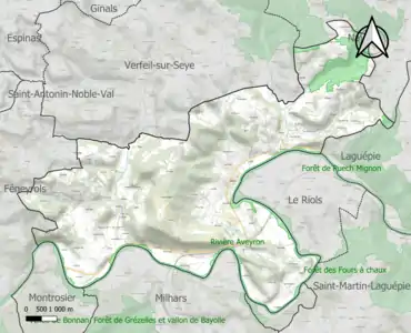 Carte des ZNIEFF de type 1 sur la commune.