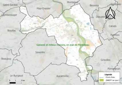 Carte de la ZNIEFF de type 2 sur la commune.