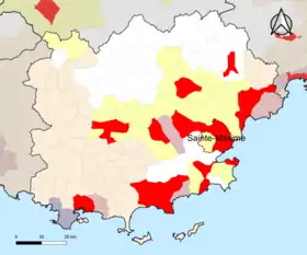 Localisation de l'aire d'attraction de Sainte-Maxime dans le département du Var.