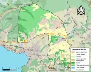 Carte en couleurs présentant l'occupation des sols.