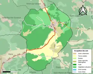 Carte en couleurs présentant l'occupation des sols.