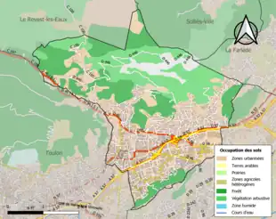 Carte en couleurs présentant l'occupation des sols.