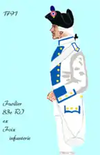 Uniforme du 83e régiment d'infanterie ci-devant Foix de 1791 à 1792