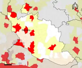 Localisation de l'aire d'attraction de Sarrians dans le département de Vaucluse.