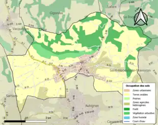 Carte en couleurs présentant l'occupation des sols.