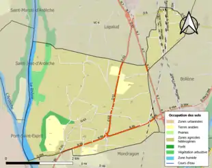 Carte en couleurs présentant l'occupation des sols.